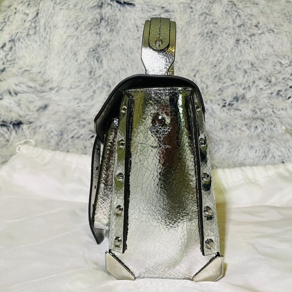 EUC - MICHAEL MK MANHATTAN MEDIUM CRACKLED METALLIC LEATHER SATCHEL (30T9MNCS6M) - Picture 5 of 11